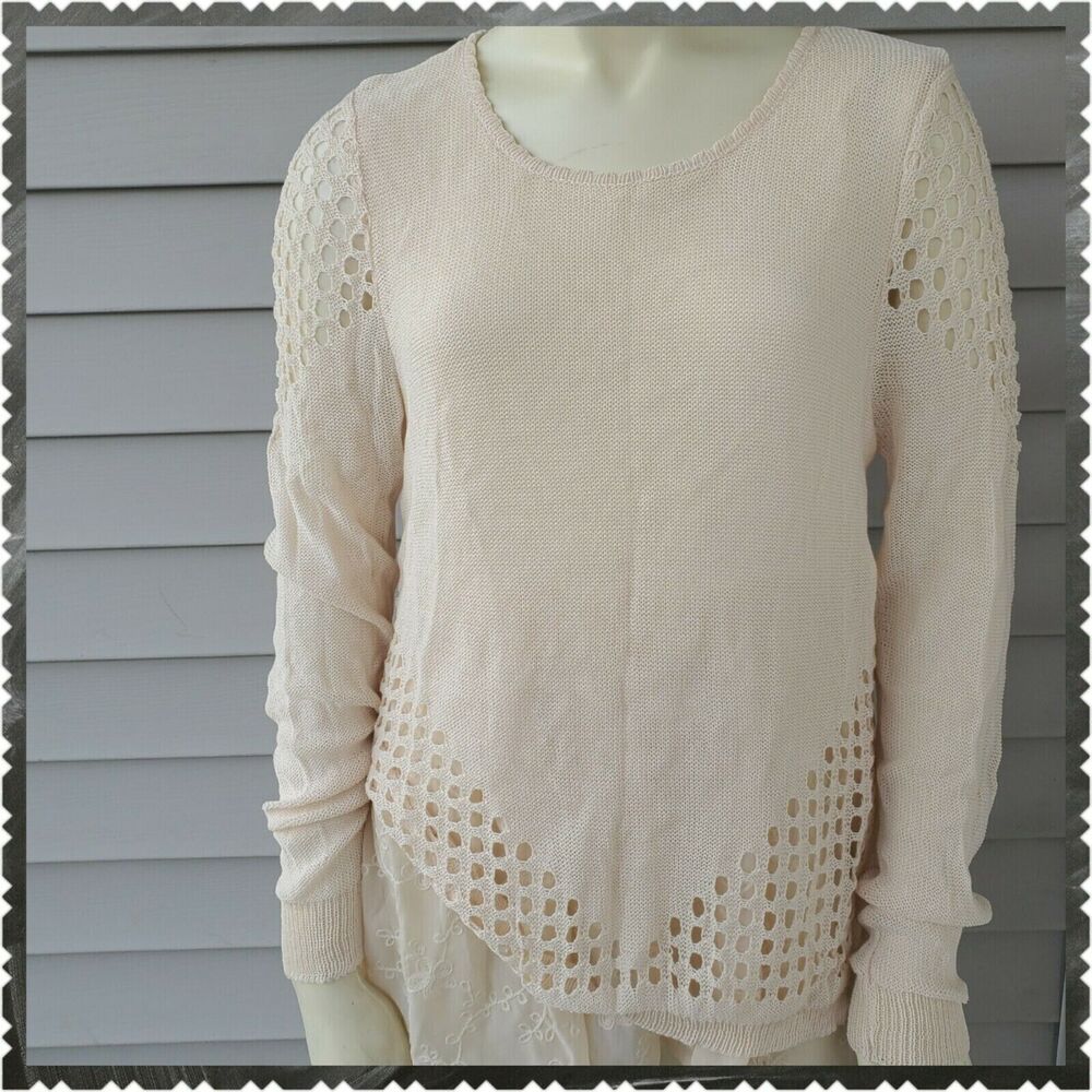 Tuesday‎ In Brooklyn Blouse Medium Womens Cream Long Sleeve Lace Boho Fall